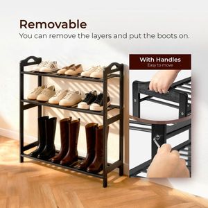 4-Tier Bamboo Shoe Rack with 12 Strips 68*25*73cm Black with Stylish and Eco-Friendly Design - Product Image 5