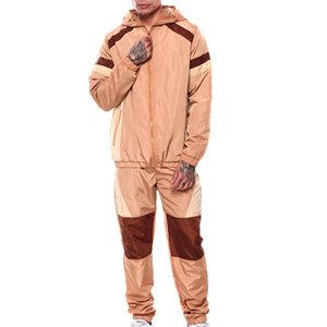2026 Men's Hooded Color Blocking Windproof Track Suit Sporty Polyester Jacket and Pants <b>Set</b> Autumn Wear - Product Image 1