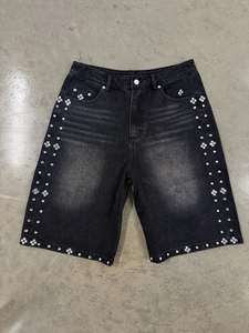 Street Wear Denim <b>Shorts</b> Rhinestone <b>Decoration</b> Wholesale Men's Fashion Summer Quick Dry Denim <b>Shorts</b> Low MOQ - Product Image 2
