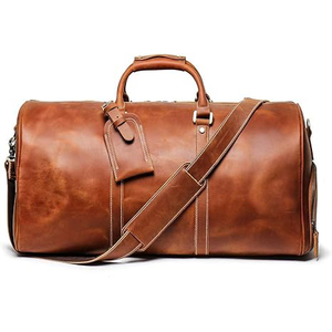 <b>Leather</b> Duffle <b>Bag</b> Weekender Genuine Cowhide Goatskin Travel <b>Holdall</b> Carry Luggage 15inch Water Resistant Eco-Friendly Large - Product Image 1