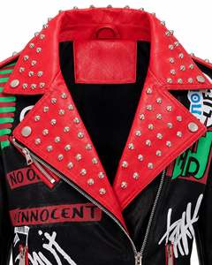 Chaqueta de Motocicleta de Cuero PU para Mujer, Estilo Punk, Cuello Rojo, Decoración con Remaches, Cierre de Cremallera, Corte Ajustado, Resistente al Agua, para Invierno - Product Image 5