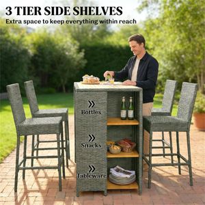 Ensemble de meubles de patio pour bar extérieur gris, 5 pièces, comprenant des tables et des chaises - Product Image 2