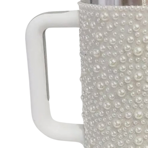 Pink Green white Pearl Studded Tumbler Insulated Stainless Steel Travel <b>Cup</b> <b>with</b> Lid Reusable Vacuum Drink Mug Stylish <b>Cold</b> Hot - Product Image 4