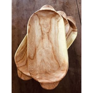 Bol à pâte et assiettes en bois naturel, accessoires de décoration rustiques pour la maison - Product Image 3