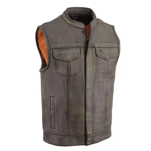 Classic <b>Retro</b> Men Leather Vest Western Cowboy <b>Motorcycle</b> Biker Sleeveless <b>Jacket</b> Breathable Stylish Slim Fit Outer Wear Casual - Product Image 5