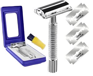 Rasoir de sécurité à double tranchant unisexe, 3 lames de rechange à double tranchant plaquées platine, rasoir de sécurité pour hommes - Product Image 1