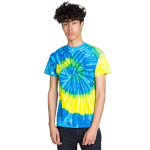 T-shirt tie-dye en coton pour homme, haute qualité, vente en gros OEM, logo imprimé en sérigraphie sur le devant, manches courtes. - Product Image 1