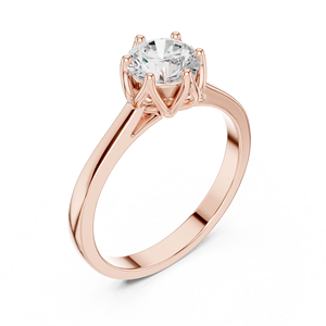 Anillo de Compromiso Solitario de Moissanita con Corte Redondo en Oro Rosa, Anillo de Promesa de Boda Clásico de Seis Puntas para Mujer, Joyería Personalizada - Product Image 4