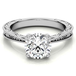 Antique Style Round Brilliant Moissanite <b>Solitaire</b> Engagement <b>Ring</b> 925 Sterling <b>Silver</b> Vintage Milgrain Bridal <b>Ring</b> - Product Image 2