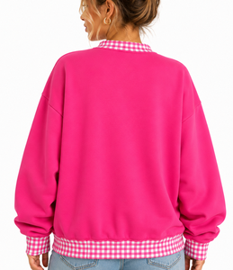 Sudadera de cuello simulado personalizada para mujer con ribete de lunares en contraste, aplique de letras, manga larga, holgada, informal, de fabricante - Product Image 3