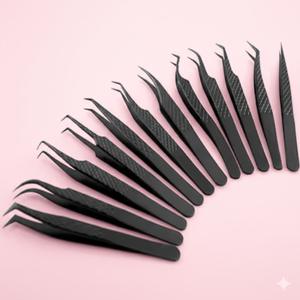 Pince à cils antistatique noire personnalisable avec logo, non magnétique, qualité chirurgicale, outils de beauté pour cils, pince à cils de haute précision pour volume - Product Image 1