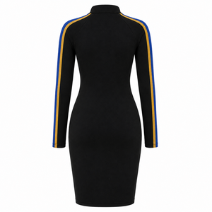 Robe moulante pour femme Sigma Gamma Rho, à manches contrastées rayées, col montant zippé, longueur genou, coupe ajustée décontractée - Product Image 4