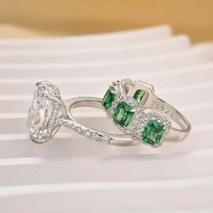 925 Silver Moissanite 5.5 Carat Vintage <b>Cushion</b> Cut <b>Wedding</b> <b>Ring</b> Set Halo Emerald Cut Half <b>Wedding</b> Band White Gold Plated 4 - Product Image 5