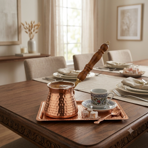 Cafetera Turca Cezve de Cobre Martillado Hecha a Mano con Mango Ergonómico de Madera y Revestimiento de Estaño, Cafetera Griega Briki para Estufa - Product Image 4