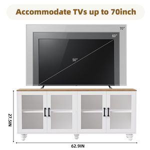 Supporto TV bianco fattoria alla moda gambe in legno massello a forma di zucca 70 \ "centro intrattenimento vetro temperato porte Console multimediale - Product Image 4