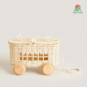 Adorable Elegant Rattan Toy Trolley Natural Rattan Kids Trolley for Nursery Handmade High Quality Rattan Baby Trolley - Product Image 1
