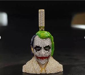 จี้เพชรโมอิสซาไนต์รูปหน้าโจ๊กเกอร์ 3 มิติ สไตล์เดวิล ฮิปฮอป แร็ปเปอร์ บลิงค์ จิวเวลรี่ สำหรับผู้ชาย เครื่องประดับสุดหรู สตรีทแวร์ จี้เด่นสะดุดตา - Product Image 3