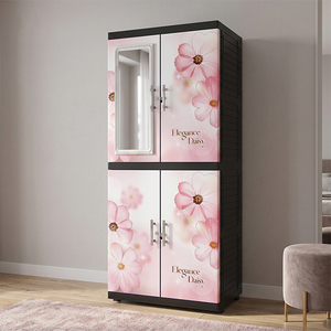 Naiba Portable Plastic Wardrobe Storage Cabinet with Floral Flat <b>Panel</b> Doors and Mirror for Space Saving Bedroom Organization - Product Image 1