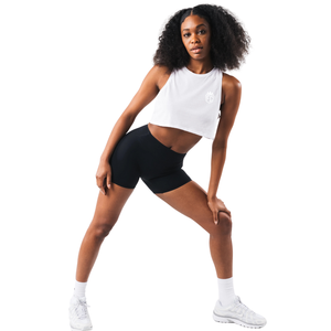 LDB Muscle Tank Women’s Cropped Muscle Fit Stretch Activewear Gym Workout <b>Sleeveless</b> Tank <b>Top</b> Optic White - Product Image 2