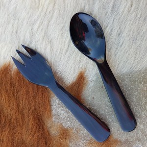 Ensemble de cuillères et fourchettes en corne naturelle de qualité supérieure, manche long, fabriqué à la main, poli, pour la restauration fine, la cuisine et les cadeaux - Product Image 6