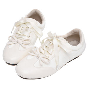 Chaussures plates Ann'S pour femmes en cuir véritable à bout rond, avec fermeture à nouer, nœud, talon bas décontracté, semelle extérieure en caoutchouc, blanches, toutes saisons - Product Image 4