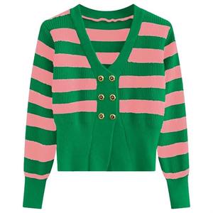 Cardigan en tricot acrylique pour femmes, broderie de sororité, sur mesure, style européen, col en V, séchage rapide, respirant - Product Image 1