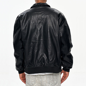 Chaqueta Bomber de Cuero Genuino Negro para Hombre, Cuello Camisero, Cierre de Cremallera, Informal, Otoñal, Resistente al Viento, Ecológica - Product Image 5
