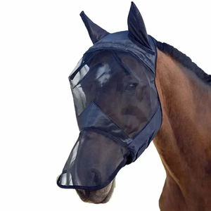 Masque anti-mouches pour chevaux, couleur rouge, en maille douce, léger, ajustement confortable, protection des yeux et des oreilles, prix bas, réglable - Product Image 1