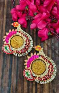 Soportes de luz de té florales hechos a mano multicolor, regalo de San Valentín, Diyas decorativas para decoración del hogar y celebraciones de Diwali - Product Image 6