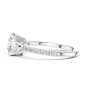 Anillo de compromiso de oro con halo oculto de diamantes cultivados en laboratorio, banda pavé, engaste catedral, elegante anillo de propuesta de diamantes para mujer - Product Image 3