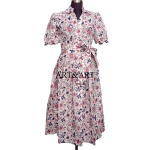 Vestido de verano informal para mujer, de algodón, con estampado artesanal, estilo bohemio, cómodo, moderno, ligero, suave, corte en A. - Product Image 2