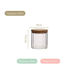 Food Grade Borosilicate Glass <b>Storage</b> Jar 610ml with Airtight Wooden Lid Ribbed Design <b>Kitchen</b> Organizer Container Wholesale - Product Image 3