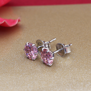 Boucles d'oreilles clous argentées roses en zircon cubique, bijoux pour femme, cadeau tendance, pierres précieuses, diamant, perle, parfaites - Product Image 3