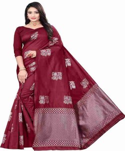 Sari de seda color granate con motivos bordados y borde decorativo para bodas, vestido tradicional indio, sari largo hasta el suelo para mujer - Product Image 1