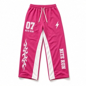<b>Pink</b> <b>Men's</b> Flared Sweatpants Digital Graphic Printed Midweight Knitted Jogger <b>Trousers</b> Custom OEM Casual Wear - Product Image 1