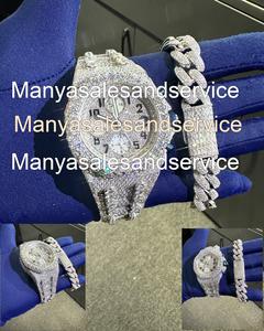 Iced VVS Moissanite Round Chronograph <b>Watch</b> <b>Case</b> Stainless Steel Glass 10 Bar Water Resistance Band with Bracelet Clasp - Product Image 3