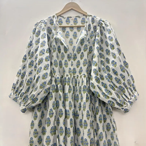 เดรสลำลองผู้หญิงผ้าฝ้ายทอแบบเรียบ ความยาวปานกลาง แขนสั้น ทรงเอ็มไพร์ เอวสูง ทรงเบบี้ดอลล์ โอเวอร์ไซส์ คอวี ทรงหลวม ใส่ได้ทุกวัน - Product Image 5