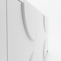 Buffet moderne en MDF et chêne massif, panneau demi-lune, armoire à 4 portes en arc, design en arc, rangement résistant à l'eau