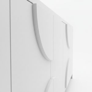 Buffet en bois moderne demi-cercle, meuble de rangement en bois à 4 portes avec panneau en arc, design moderne en arc - Product Image 6