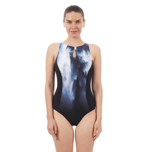 Traje de baño de una pieza para mujer con cremallera frontal, estilo atlético, bloques de color, espalda cruzada, para entrenamiento, 2026 - Product Image 3