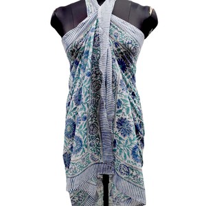 Paréo en tissu de coton de haute qualité imprimé au bloc, avec ourlet cousu, pour maillot de bain, couvre-maillot, foulard et jupe de plage - Product Image 1