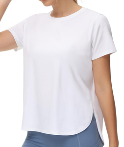 T-shirt blanc asymétrique à manches courtes pour femme, coupe ample, col rond, séchage rapide, en jersey, pour le printemps et l'été, tenue décontractée - Product Image 6