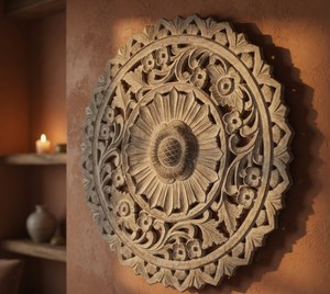 Stylish Round <b>MDF</b> Carved Wall <b>Panel</b> <b>Decorative</b> Home Accent For Living Space Dining Area And Entryways Wholesale Export - Product Image 2
