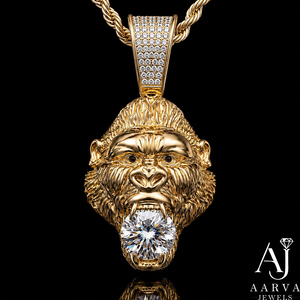 Rose Gold Gorilla Head Bezel Setting Moissanite Pendant 925 Silver Gold Plated Iced Out Charm Round Brilliant Jewelry Gift - Product Image 5