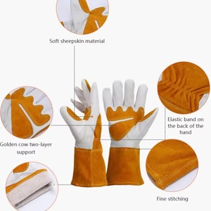 Custom Logo Leather Welding <b>Gloves</b> Heat Resistant Palm <b>Long</b> Length Anti-Slip Durable Straight Cuff Silicone-Free Latex-Free - Product Image 6