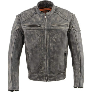 SAMROZ SPORTS เสื้อแจ็คเก็ตหนังสีน้ำตาลสำหรับผู้ชาย '2 in 1' แบบมีแขนถอดได้ - Product Image 1