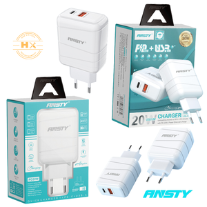 Adaptador de Carga Rápida de Doble Puerto Ansty Q-018 20W Blanco - USB y C - Product Image 1