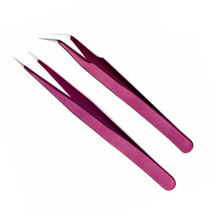 Nouvelles pinces à cils et à sourcils en acier inoxydable de couleur violette, droites et courbées, outil de maquillage professionnel - Product Image 1