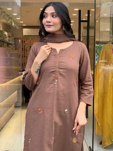 <b>WOMEN'S</b> HEAVY SLUB COTTON <b>KURTA</b> SETS TOP FABRIC HEVAY SLUB COTTON WITH SEQUENCE EMBROIDERED WORK - Product Image 2