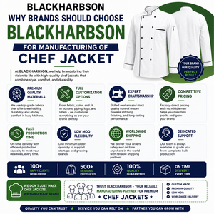 เสื้อเชฟผู้หญิง Sales Blackhardson รุ่นพรีเมียม 240 GSM ผ้าโพลีคอตตอนทวิล สีเบจ กระดุมสองแถว แขนสั้น ชุดยูนิฟอร์มร้านอาหาร - Product Image 5